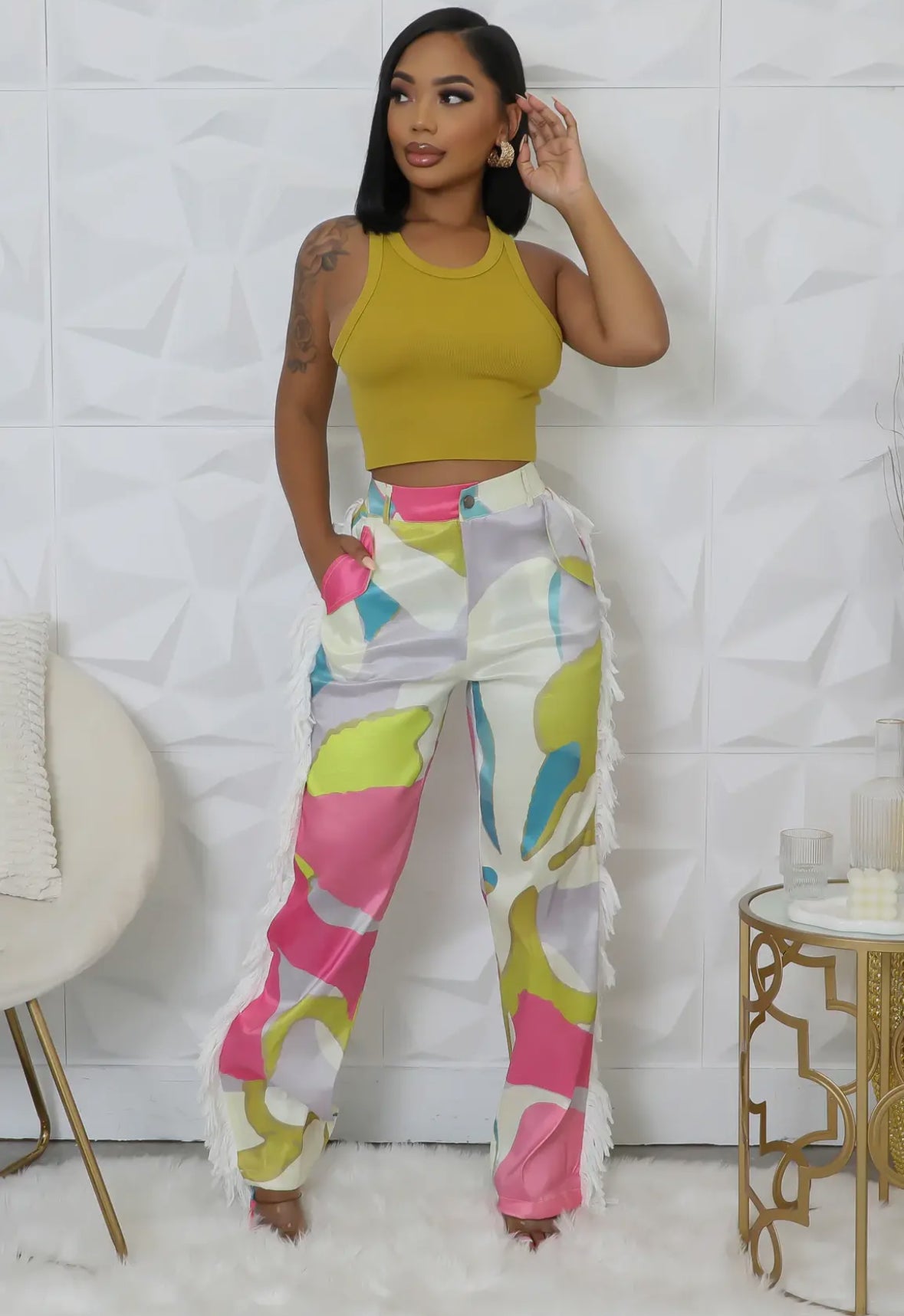 ChicFlow Fringe Side Print Pants