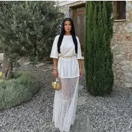 ChicGrace Oversized Lace Hem T-Shirt Dress