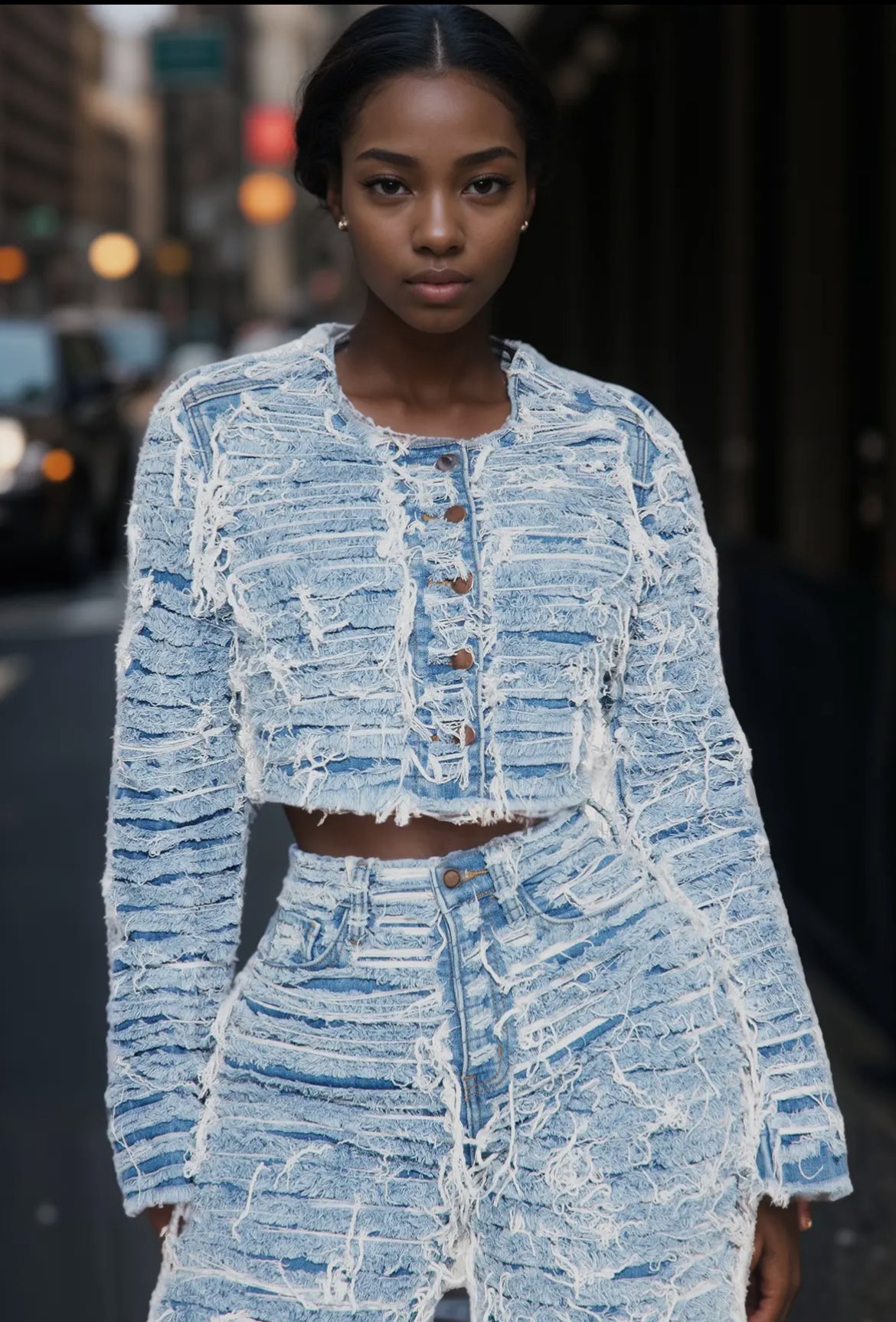 Chic Edge Distressed Denim Cropped Jacket