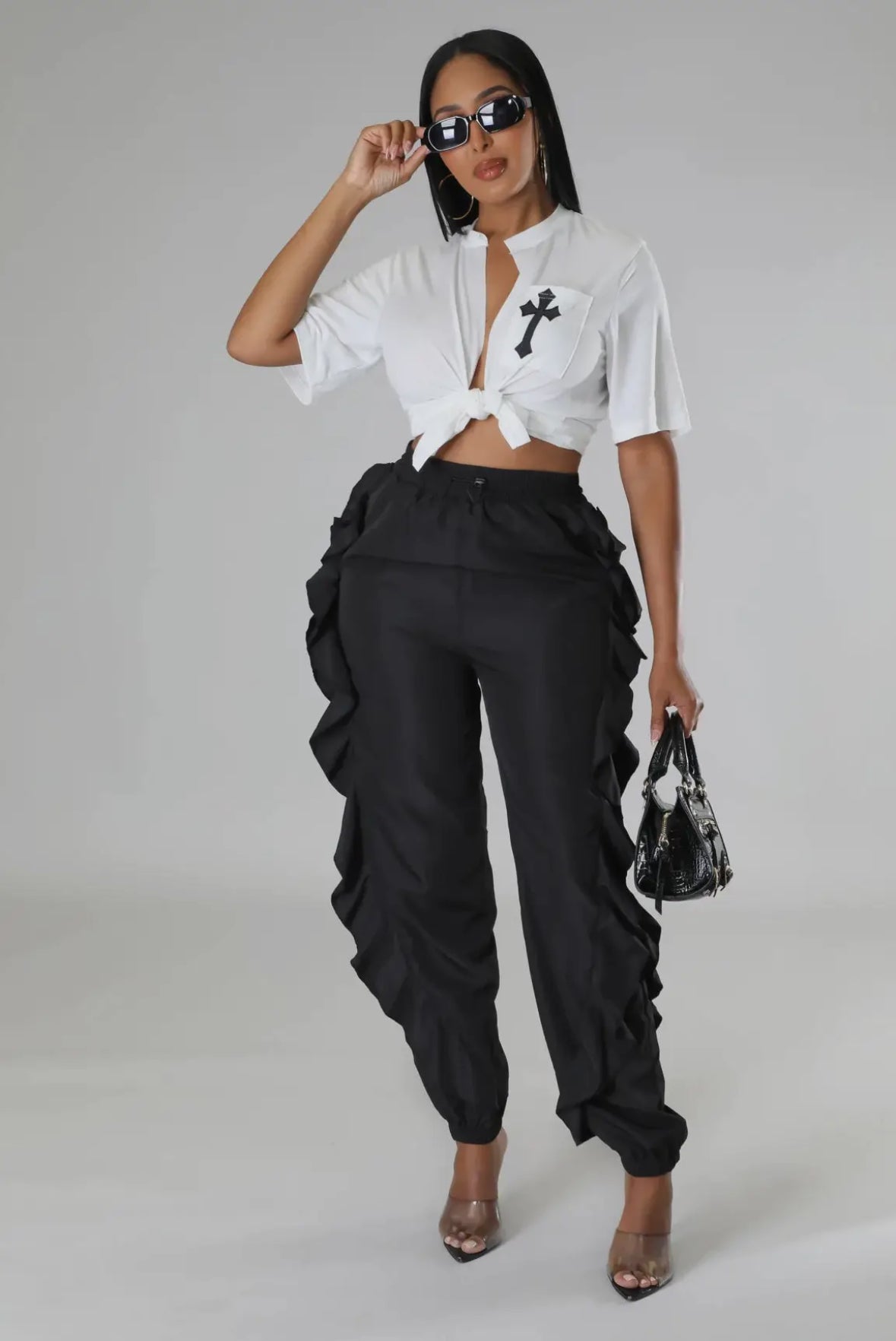 Chic Drawstring Ruffle-Side Joggers