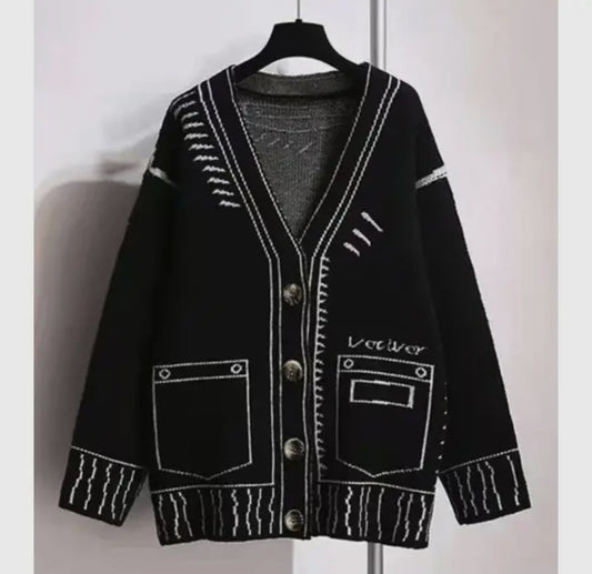 Chic Layers 2D Knit Black Cardigan