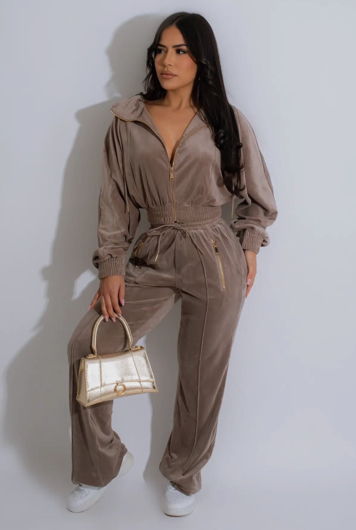 Velour Luxe Chic Zip-Up Track Suit