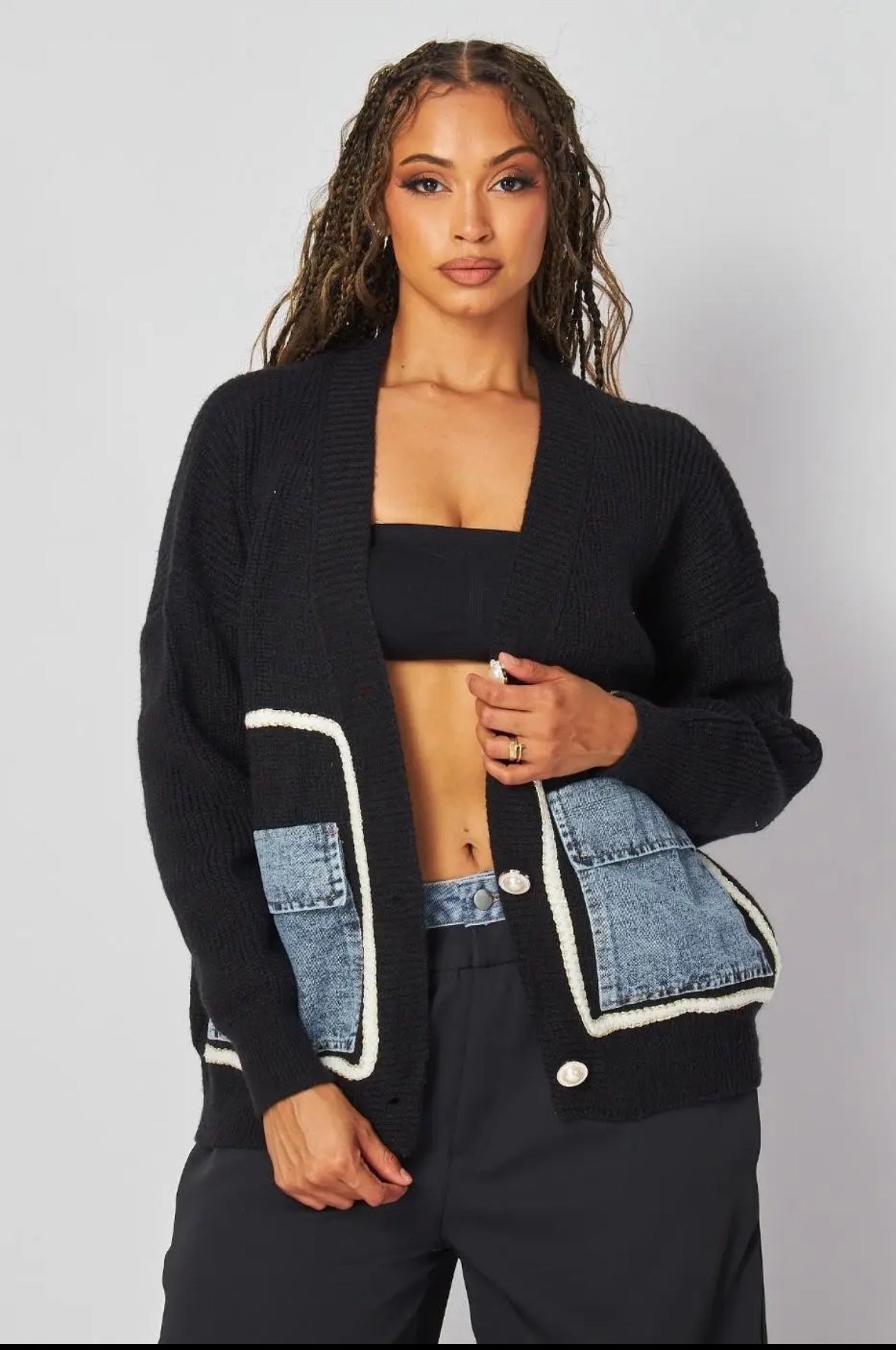 Chic Contrast Denim Cardigan