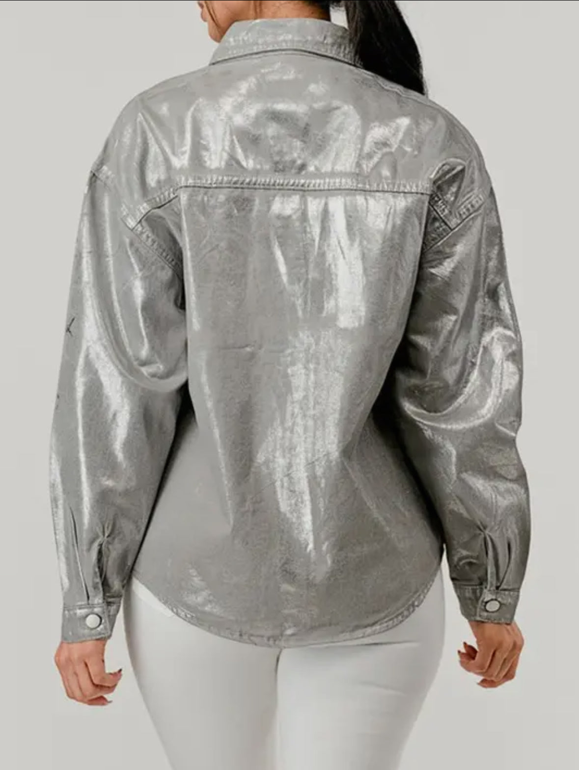 ChicMetallic Coated Button-Up Shacket