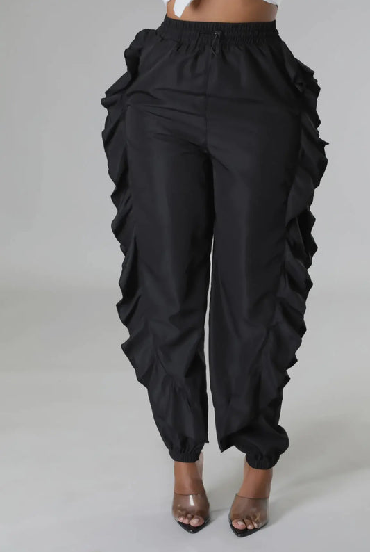 Chic Drawstring Ruffle-Side Joggers