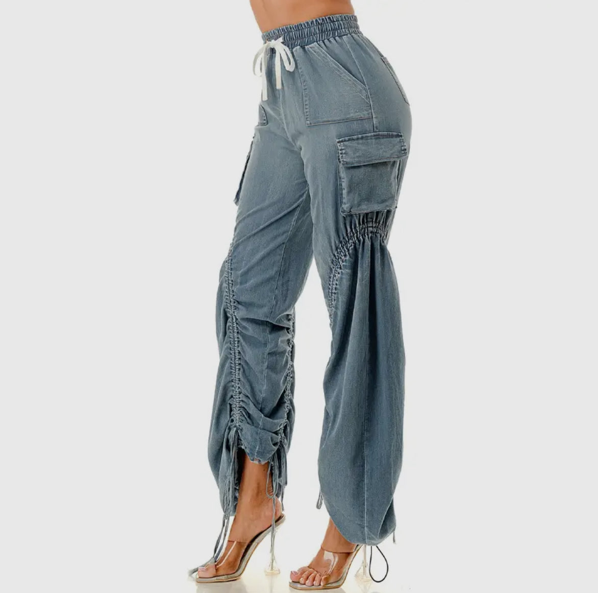 Chic Scrunchie Drawstring Cargo Denim Jeans